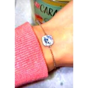 Silver Square Zirconia Halo Solitaire Bracelet .925 SS